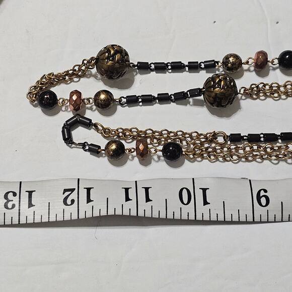 Chico's Bronze, Black, and Antique Gold Ball Link Necklace New! - Picture 3 of 6